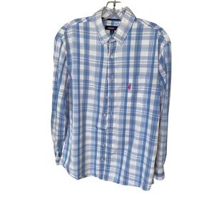 JOHNNIE-O HANGIN' SHIRT Blue White Plaid Button Down Shirt size‎ M Cotton